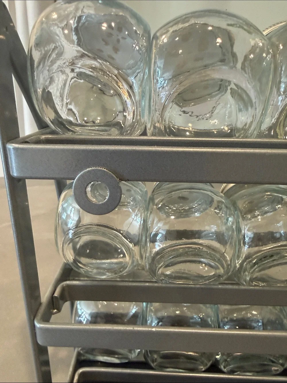 Crate&Barrel Black Spice Rack with Silver Lidded Jars